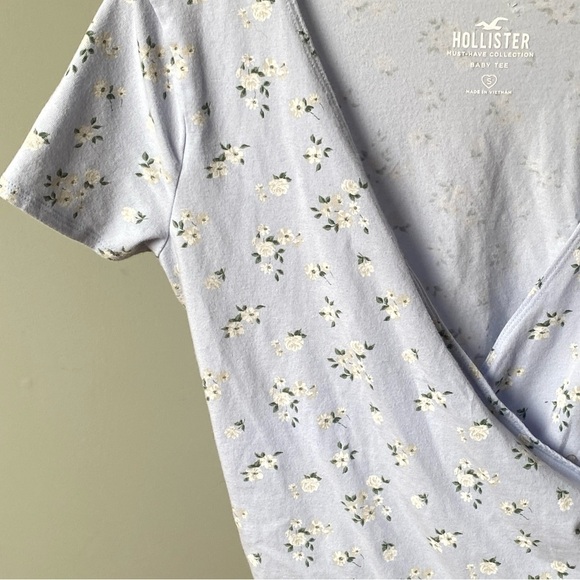 Hollister Cross Front Baby Tee Must Have Collection Blue White Flowers Size S - Picture 6 of 13